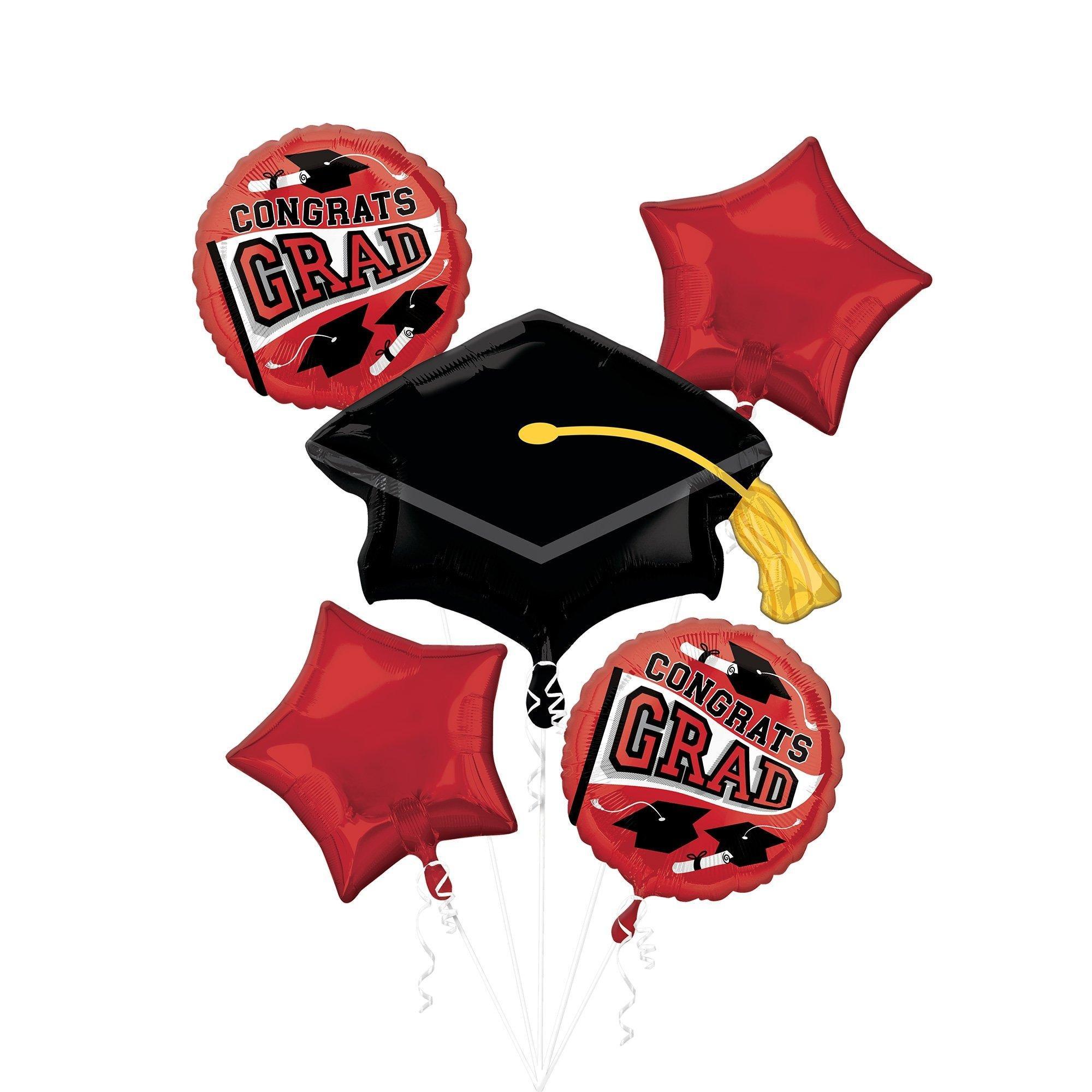 Red Congrats Grad Foil Balloon Bouquet, 13pc, Premium - True to Your School